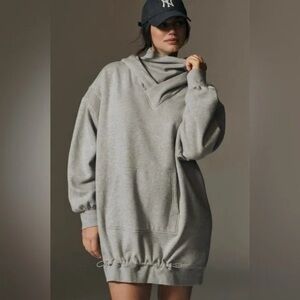 ANTHROPOLOGIE Daily Practice Hooded Mini Dress Funnel Neck Oversized Slouchy